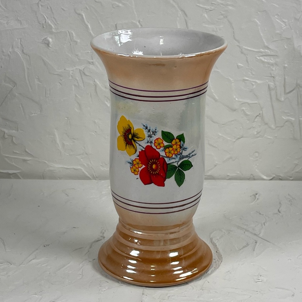 * Vintage Brazil #4044 Enameled Floral Ceramic Vase